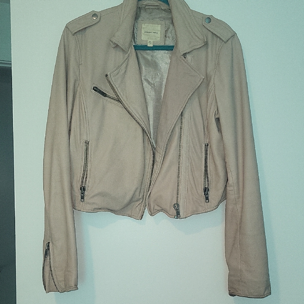 Silence + Noise Tan Leather Moto Jacket Asymmetrical Zipper